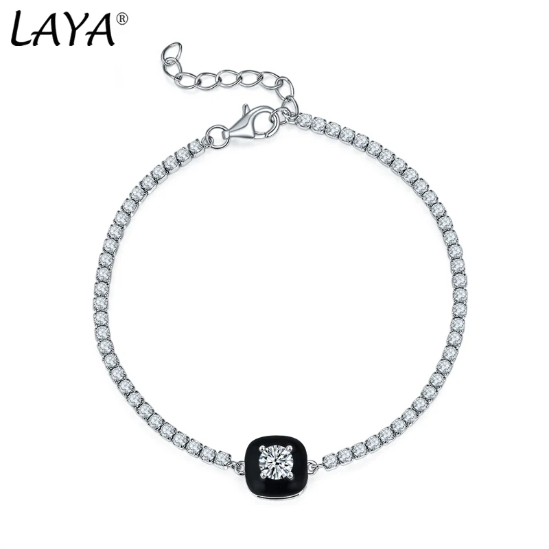 

Женский серебряный браслет Laya, из серебра 925 пробы с черной эмалью и белым цирконом, модные ювелирные украшения в ретро стиле