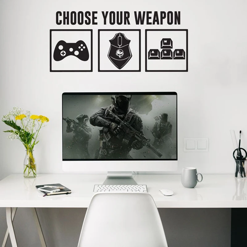 Choose Your Weapon Wall Decal Gamer Room Decor Vinyl Wall Decals Video Game Wall Art Decor Removable Computer Geek Gifts X788