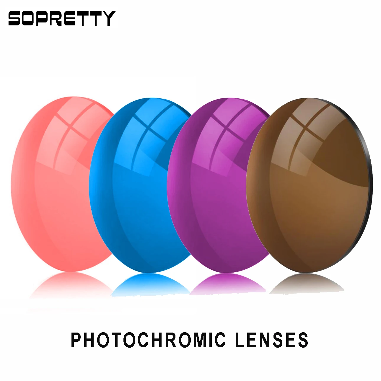 1.56 (0.00~-6.00) Photochromic Grey/Pink/Tea/Purple/Blue Resin Aspheric Glasses Lenses , Prescription Myopia Optical Lens L301