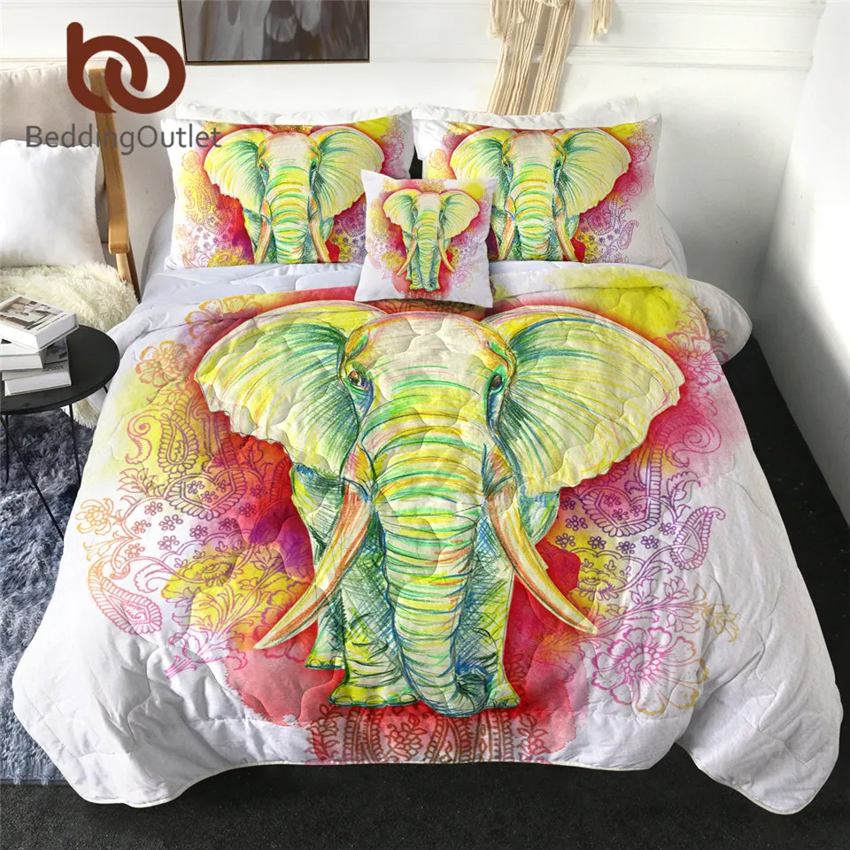 

BeddingOutlet Elephant Cool Blanket 3D Printed Watercolor Thin Duvet Flower Bedspread Cartoon Animal Bed Quilt Colchas De Verano