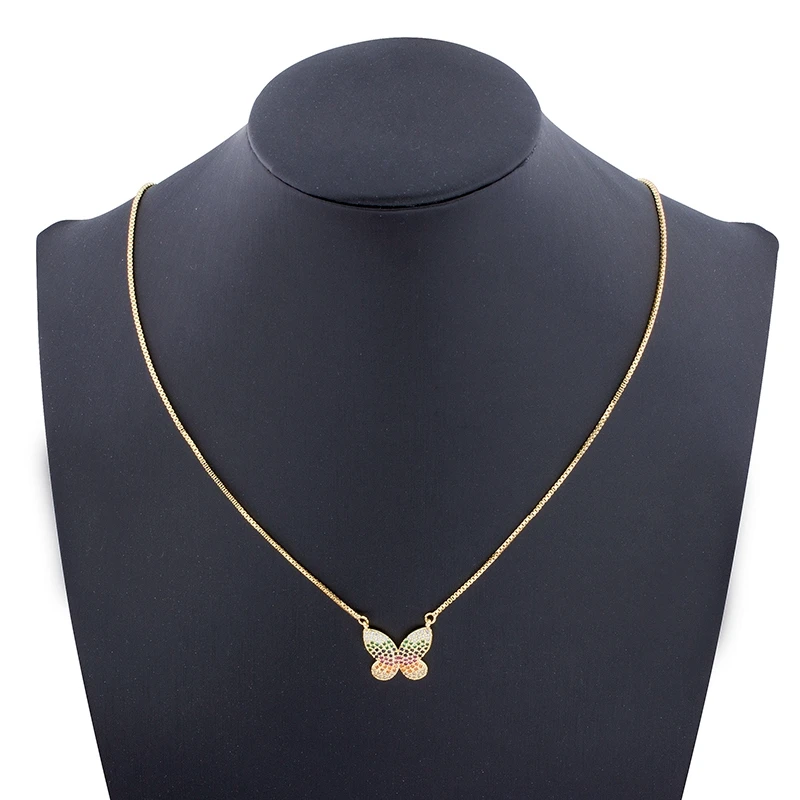 

Nidin Fashion Cute Butterfly Pendant Copper Cubic Zirconia Chain Necklaces Zircon Rainbow Choker Fine Party Birthday Gift