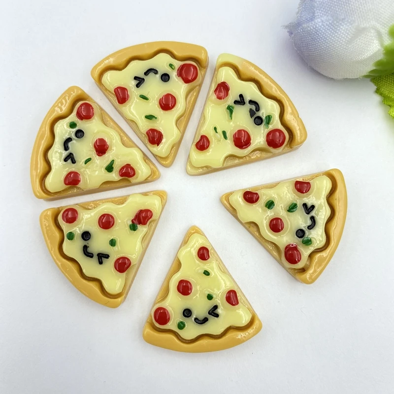 10Pcs Handgeschilderde Hars Imitatie Mini Pizza Flat Terug Miniatuur Patroon Applique Diy Wedding Plakboek Craft