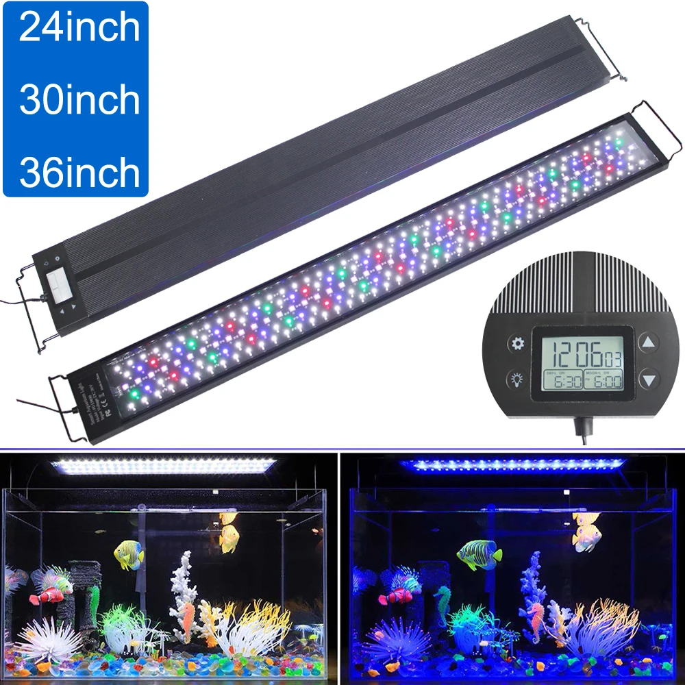 

24-30-36 Inch Smart Planted Aquarium Lamp Full Spectrum Timer Dimmer Sunrise Sunset Auto ON OFF Fish Tank Light