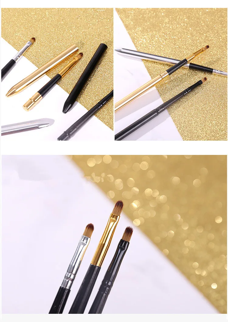 1pc 折りたたみ唇メイクブラシペン金属ハンドル化粧品リップグロス口紅リップグロスブラシ保護キャップ T0335