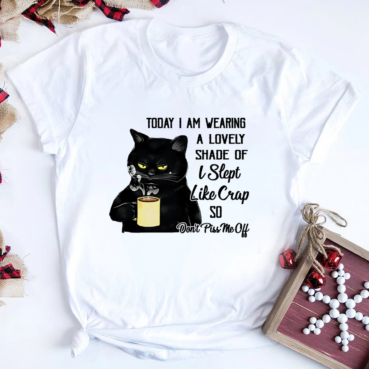 Funny Coffee Shirt Black Cat T-Shirt Coffee Spelled Backwards Is Eeffoc Tees Cat Lover Shirts Gift for Coffee Lovers Vintage Top