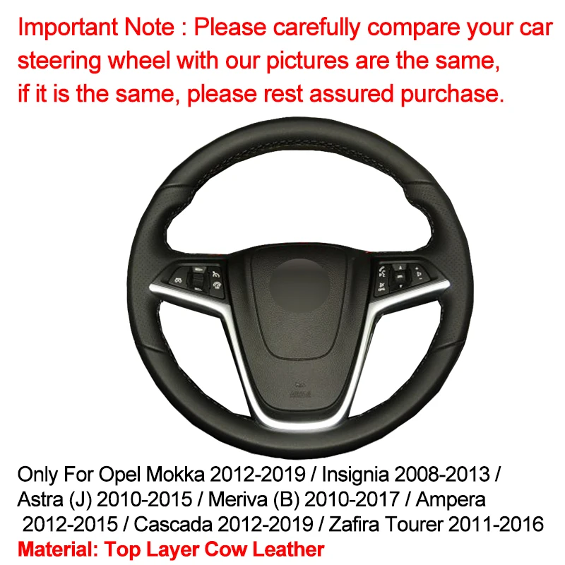 Hand Sewing Car Steering Wheel Cover Top Cow Leather For Opel Mokka 2012-2019 Insignia 2008-2013 Astra (J) 2010-2015 Meriva (B)