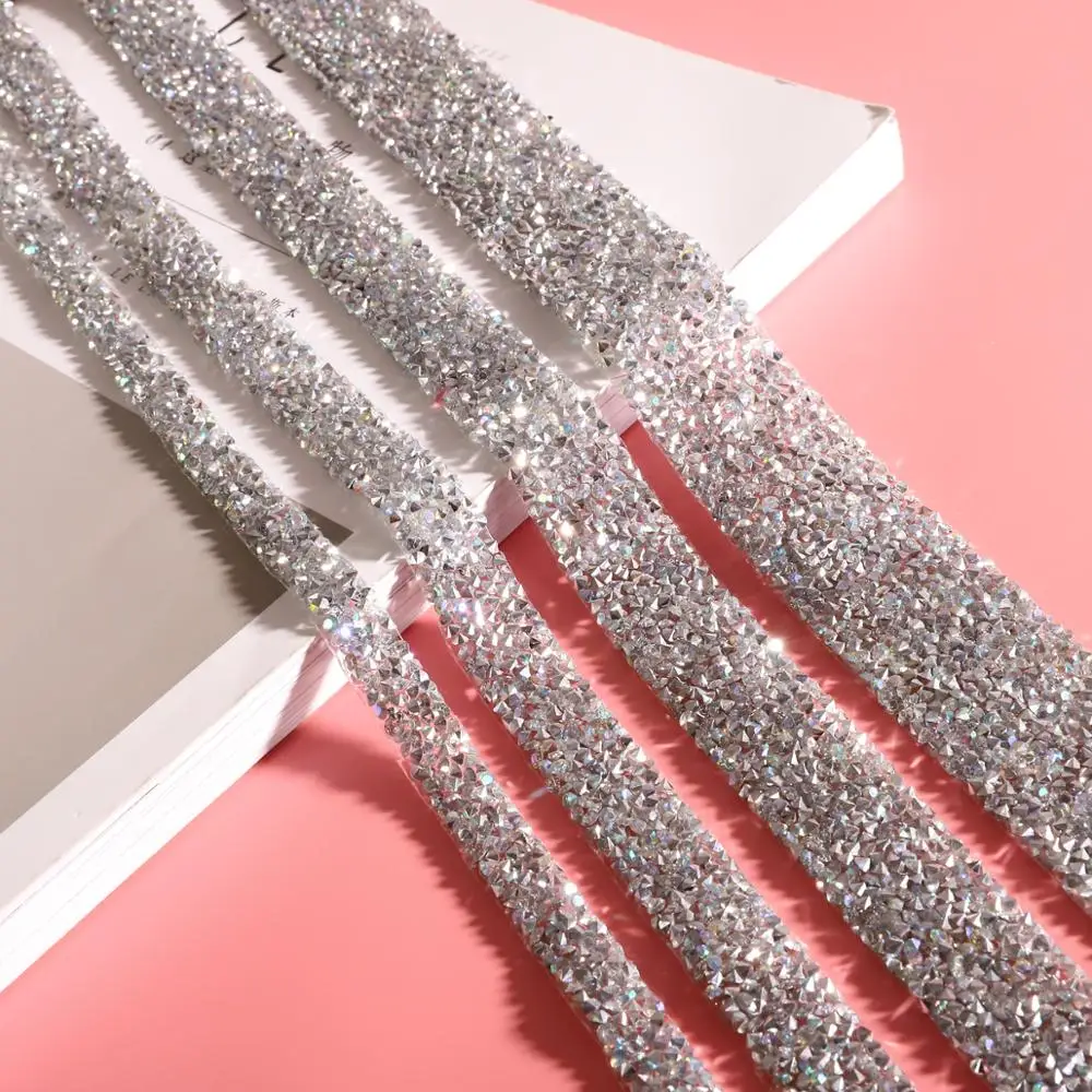 1 Yard Crystal Rhinestone Webbing Lace Tape Voile Ribbon Sewing Trim Iron OnAppliques for Dresses