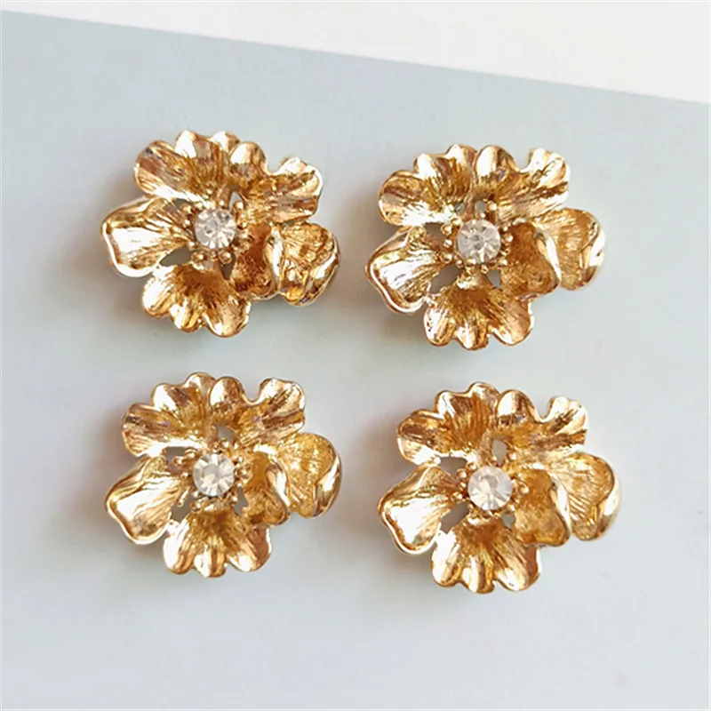 10 PCS Korean Style Alloy Golden Flowers Shape Pendant Charms For Making DIY Hair Accessories Bags Shoes Box Jewelry Material