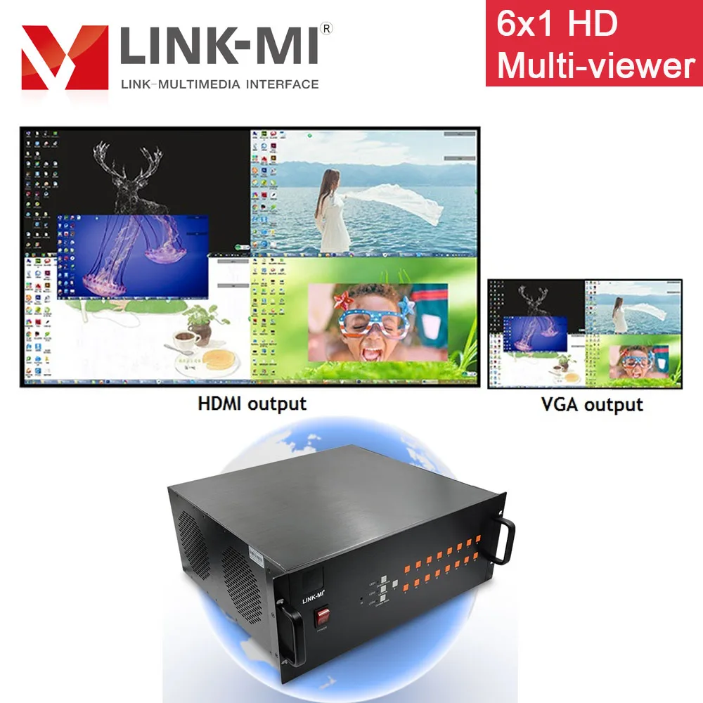 LINK-MI 6X1 HD Multiplexer 6 HDMI 6 VGA CVBS อินพุต HDMI Multiviewer 18X1 PIP ๆตำแหน่งใดๆขนาด