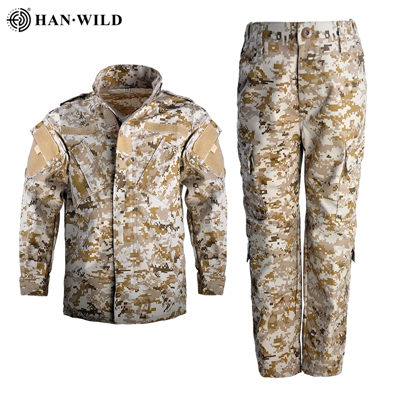 HAN WILD Combat Uniform 5Y-15Y Children Uniform Combat Kids Tactical Gear Hunting Hiking Clothes Climbing Jacket&Pants