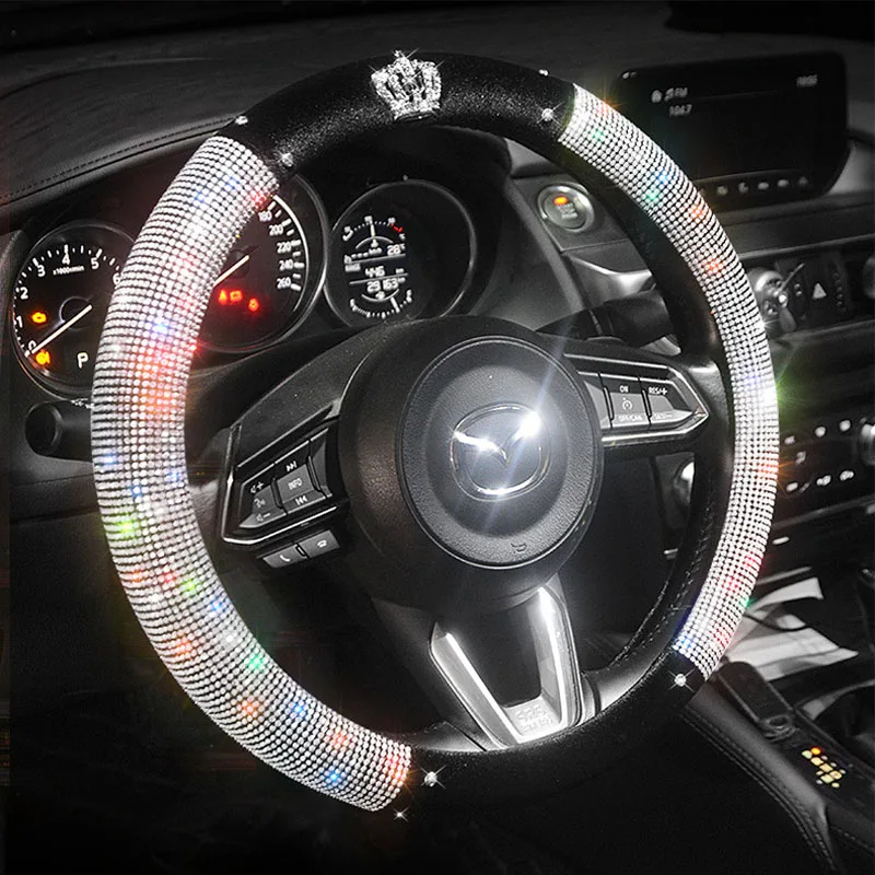 Crystal Plush Crown Auto Car Steering Wheel Covers Universal Diamond Handle Cover Fit For Women Ladies Girls Gift Car Accessorie