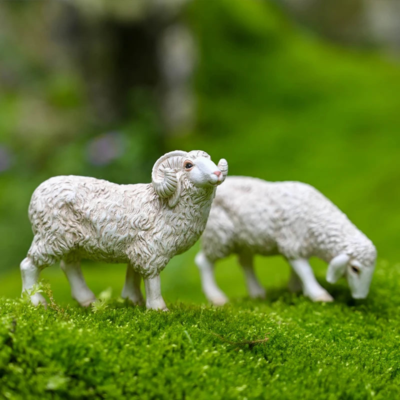 Simulation sheep micro-landscape desktop animal lamb model ornaments bonsai decor resin crafts decorative furnishings