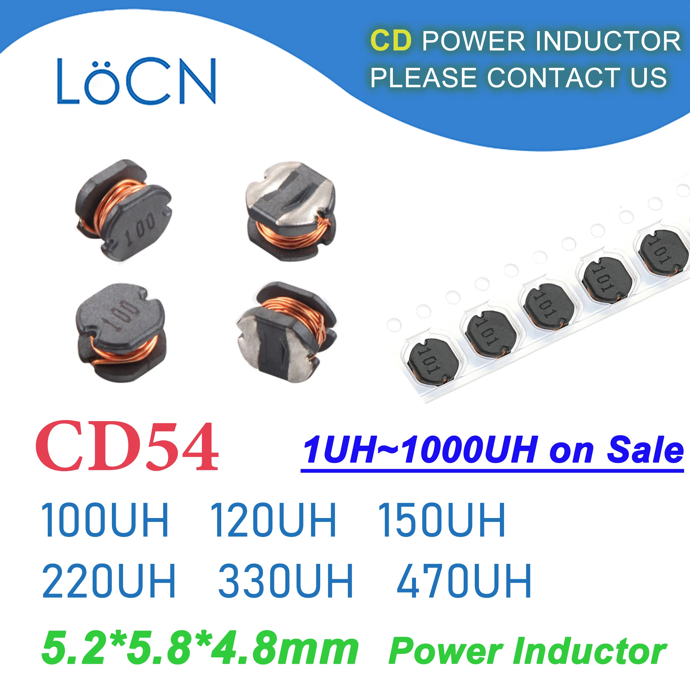 

500Pcs 1500Pcs CD54 SMD Power Inductor 100UH 120UH 150UH 220UH 330UH 470UH Patch Inductors 5.2*5.8*4.8mm 1UH ~ 1000UH