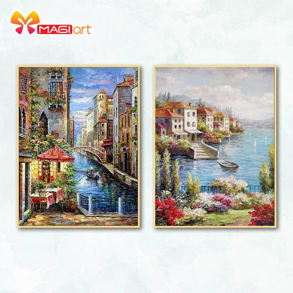 Cross stitch kits Embroidery needlework sets 11CT water soluble canvas patterns 14CT  Seaside scenery Seaside Town-NCMS081