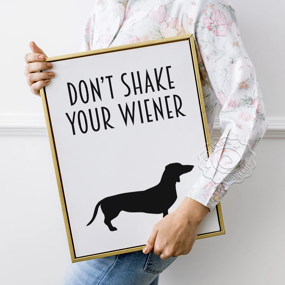 Don't Shake Your Wiener Poster, Dachshund Cartoon Image Prints, Funny Bathroom Toilet Art Prints Decor, Minimalistic Wall Art