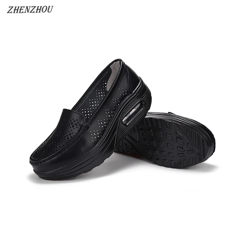 Women\'s shoes Summer hollow-out genuine leather air cushion hole shoes women\'s single shoes breathable shake shoes