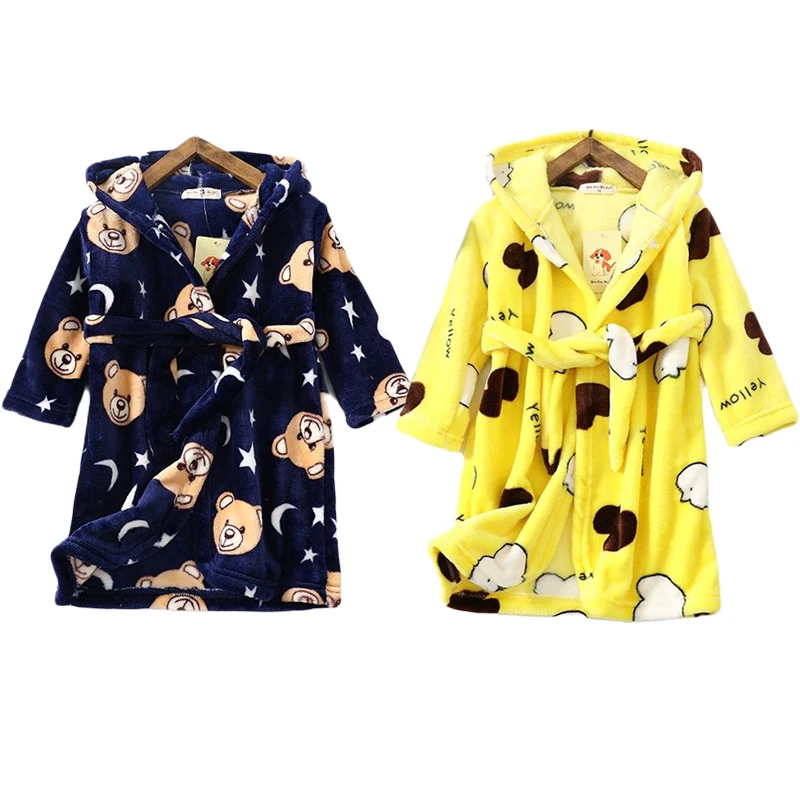 2023 Autumn Winter Boy Girl Flannel Pajamas Robes Children Bathrobe Soft Comfortable Baby Cute Homewear Clothes Kids Jacket Coat