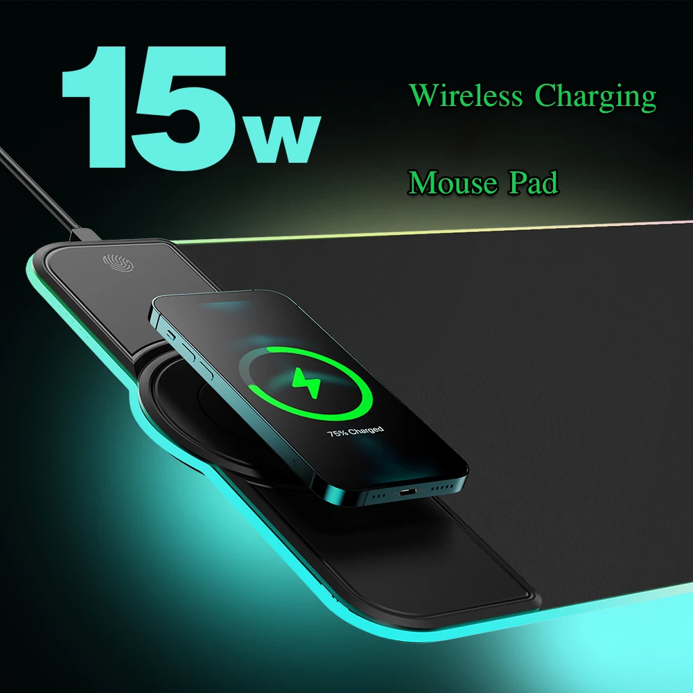 

Mouse Pad With Wireless Charger 15W Wireless Charging Mobile Phone Charger RGB Luminous Mousepad LED Light Mouse Pad rgb