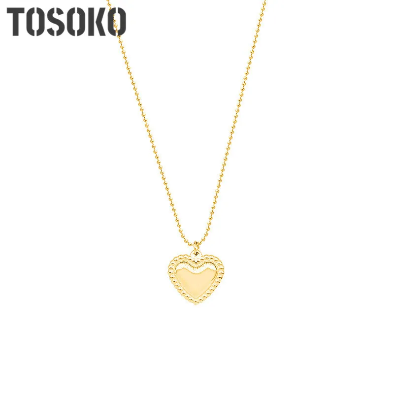 

TOSOKO Stainless Steel Lovers Heart-Shaped Necklace Female Clavicle Chain Simple Jewelry BSP761