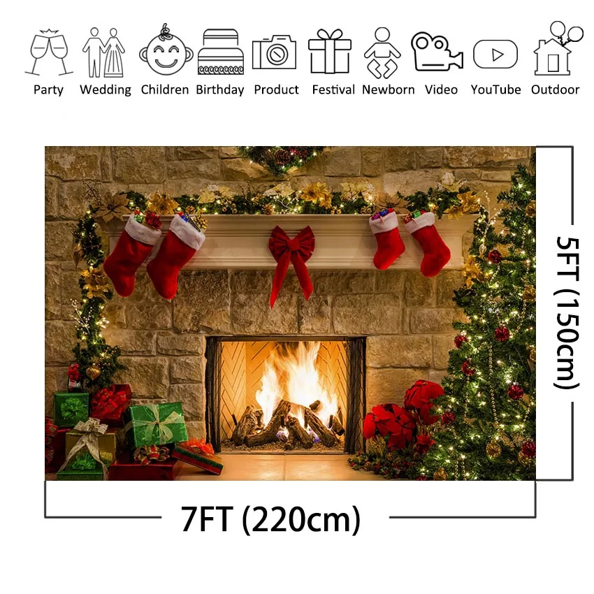 Рождественская фоновая фотография Рождество кирпич, дерево, стена, Дед Мороз, носок, фон для фотографии для фотостудии