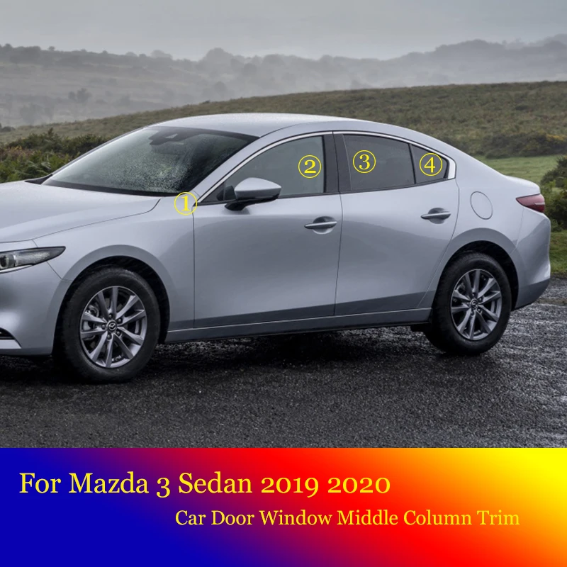 

8 PCS Car Black Mirror Middle Column PC Window Trim B C Pillar Strip Decoration Sticker For Mazda 3 M3 Sedan 2019 2020