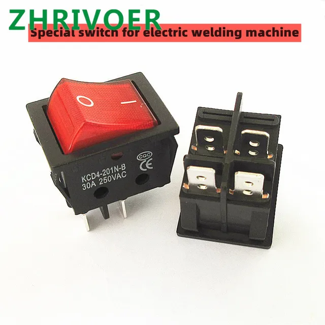 KCD4 Specjalny do spawarki 30A 250V wysoki prąd 22 * 29 czerwony miedziany przełącznik zasilania 4-pinowy przycisk akcesoria elektryczne