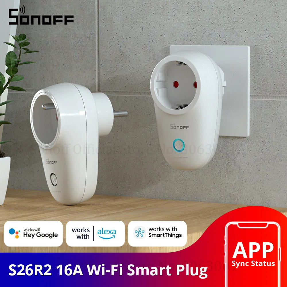 SONOFF S26 R2 WiFi Smart Plug 10-16A Power Socket EU/US/UK/CN/AU/IL/CH/IT/BR Wireless Switch Timing Voice for Smart Home Control