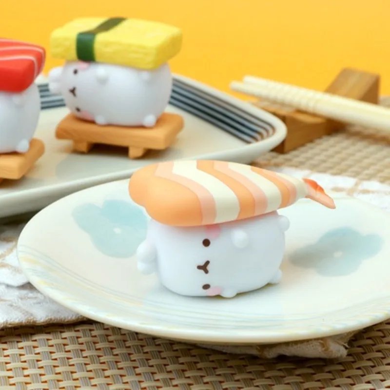 Molang Rabbit Blind Box Toys Mini Kawaii Aciton Figure Toys Guess Blind Bag Sushi-shaped Bunny Decompression Doll for Girls Gift