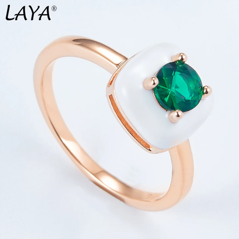 Laya Pure 925 Sterling Silver Shining Zircon White Handmade Enamel Tennis Bracelet Earrings Ring Sets For Women Fine Jewelry