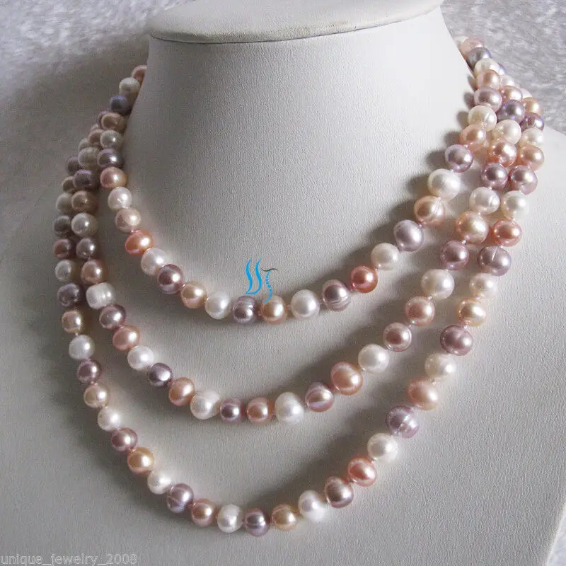 

54" 7-9mm White Pink Lavender Freshwater Pearl Necklace Strands Off Round