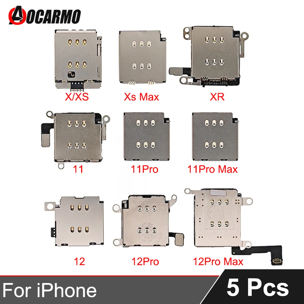 5ชิ้น/ล็อตสำหรับ iPhone X XS XR 11 12 Pro Max Mini 11Pro 12Pro SIM Reader ผู้ถือถาด Flex Cable เปลี่ยนชิ้นส่วน