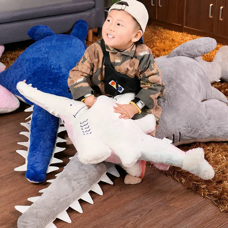 55-180cm Creative Sawtooth Shark Plush Toy Soft Stuffed Cartoon Long Mouth Fish Doll Bed Sleep Pillow Sofa Cushion Birthday Gift