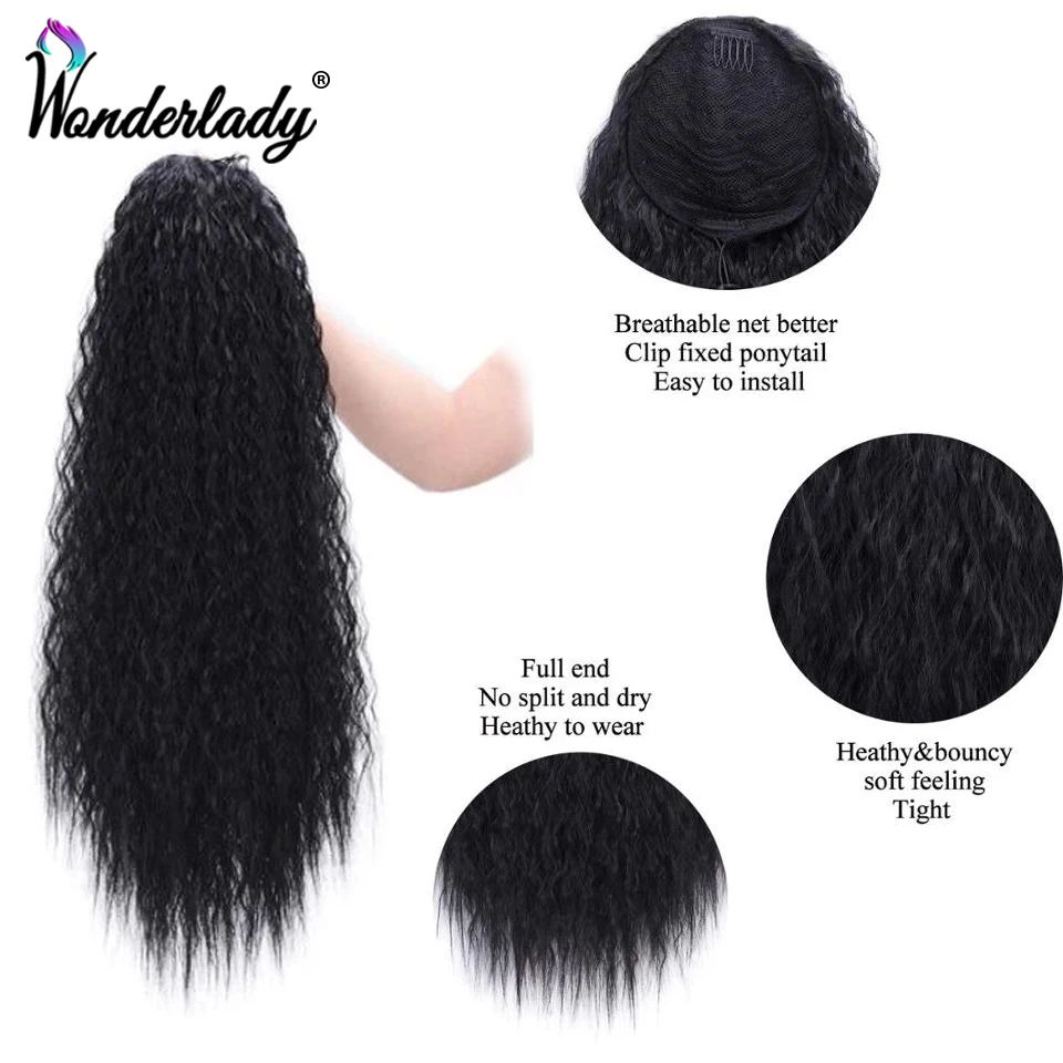 Rubber Band Drawstring Curly Hair Ponytail With Clips 22inch Straight Afro Puff Kinky Curly Ponytail Synthetic Hair Extensions