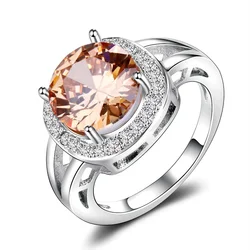925 Sterling Silver Girls Rings with Champagne Smoky Quartz Ring Round Cut Gemstone Luxury Rings For Women Jewelry