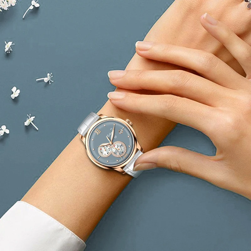 Lobinni-reloj mecánico automático para mujer, pulsera de lujo, resistente al agua, 2021