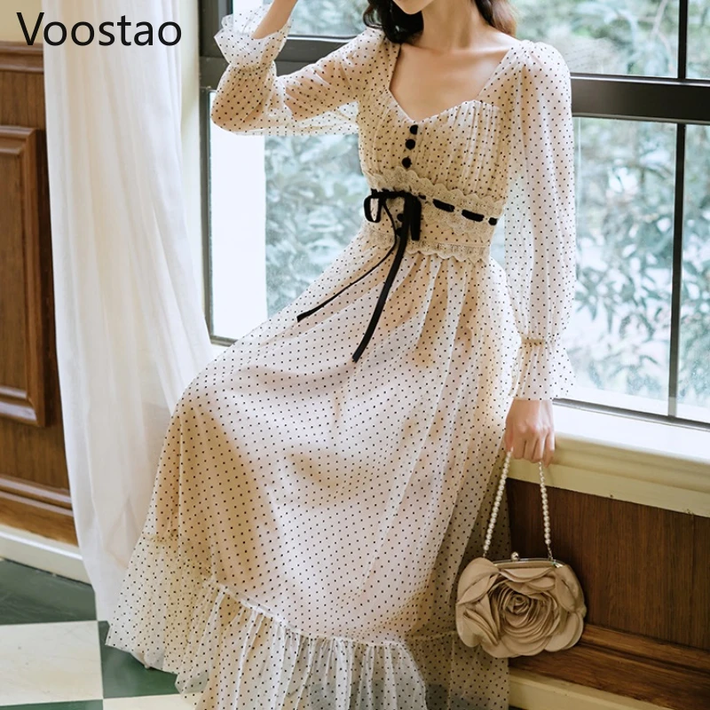 女性のためのシルクシフォンイブニングドレス,フレンチ,ヴィンテージ,シック,波状,プリント,レース,スリム,エレガント,長袖