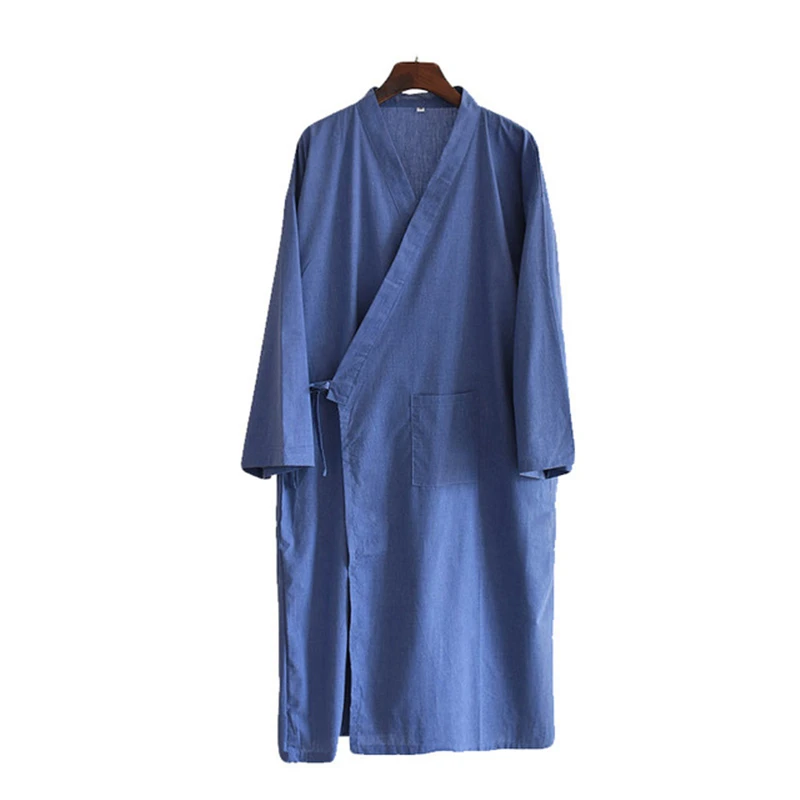 Men's nightgown cotton and linen new spring and summer autumn Japanese kimono nightgown homewear bath steamed clothes loose