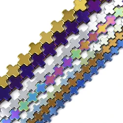 JHNBY Blue,Gold Color,Purple,Cross Hematite 6/8/10mm Natural Stone Spacer Loose Beads For Jewelry Making DIY Bracelets Findings