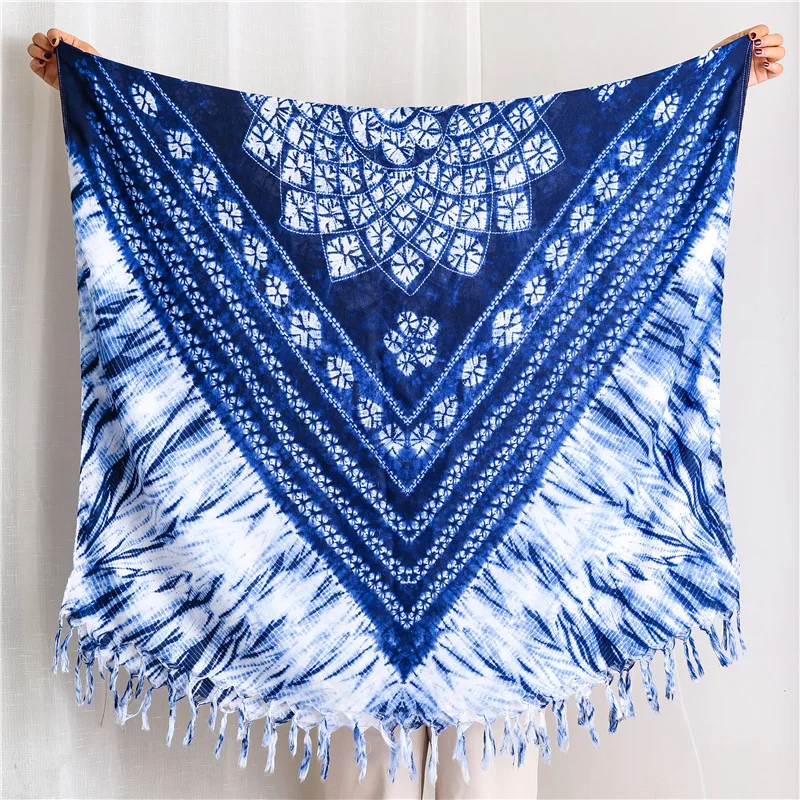 

2019 New Autumn Cotton Tie-dye Flower Fringe Scarves Shawls Long Floral Pattern Muslim Muffler Hijab Wrap10pcs/LOT Wholesale