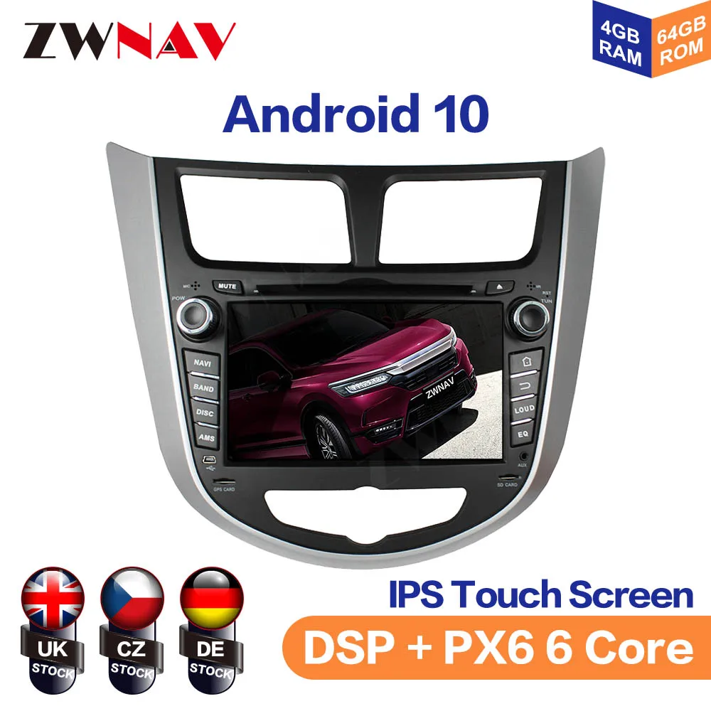 Car DVD Player Android 10.0  PX5/PX6 GPS Navigation For HYUNDAI VERNA ACCENT SOLARIS 2011-2012 Auto Radio Head Unit Multimedia