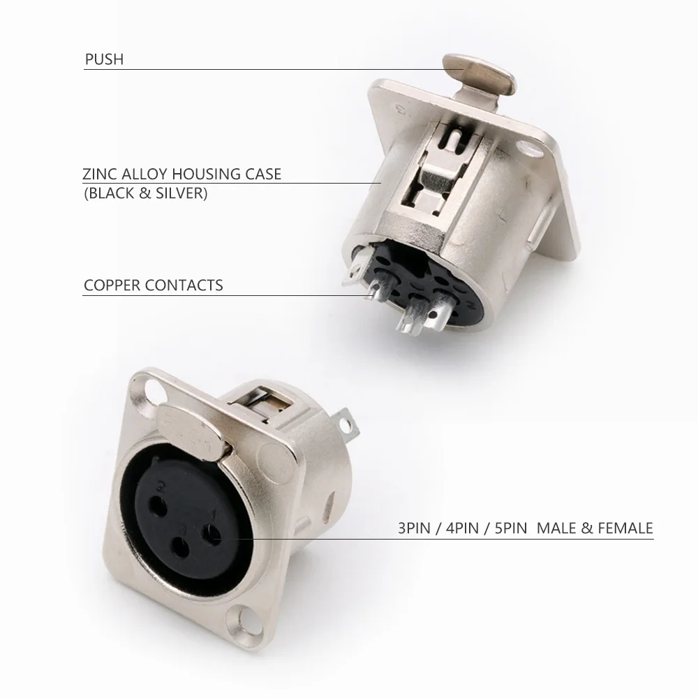 10 sztuk 3/4/5Pins XLR wtyk męski + gniazdo żeńskie mocowanie panelu etui ze stopu cynku + miedziane styki srebrna i czarna obudowa