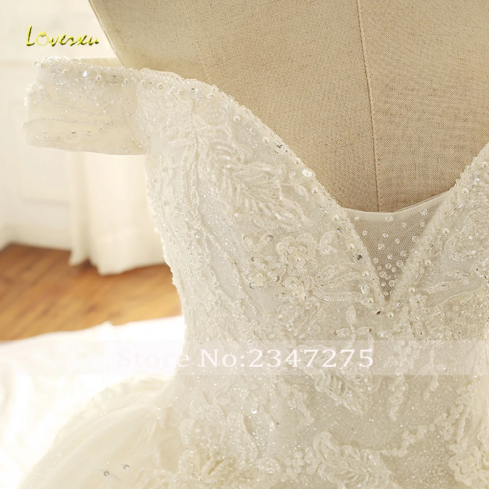 Loverxu-vestidos de novia de princesa con ilusión Sexy, apliques de lujo con cuentas de perlas, tren de corte, vestidos de novia Vintage, 2024