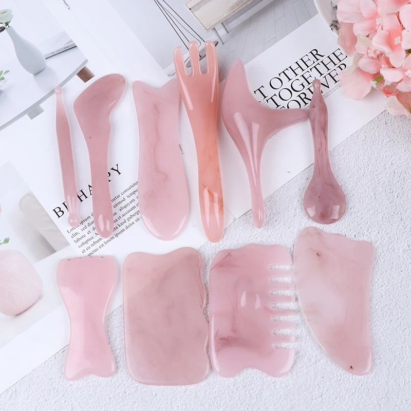 Gua Sha Board Body Massager Natural Jade/Rose Quartz Stone GuaSha Facial SPA Massage China Traditional Scraping Healing