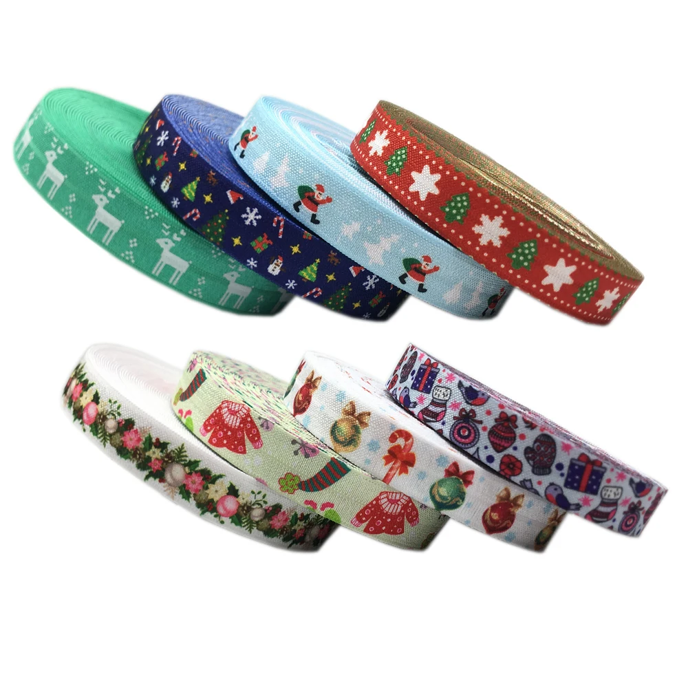 

10yard 15mm Santa Claus Print Fold Over Elastic Christmas Ribbon For Sewing Hair Tie Strap Backpack Decoration Accessories