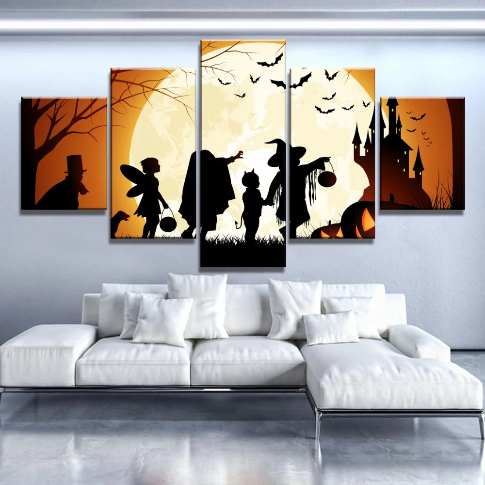 

Wall Art for Home Decorations 5 Piece Canvas Art Halloween Moon Poster Cuadros Decoracion Paintings on Canvas Wall Decor Artwork