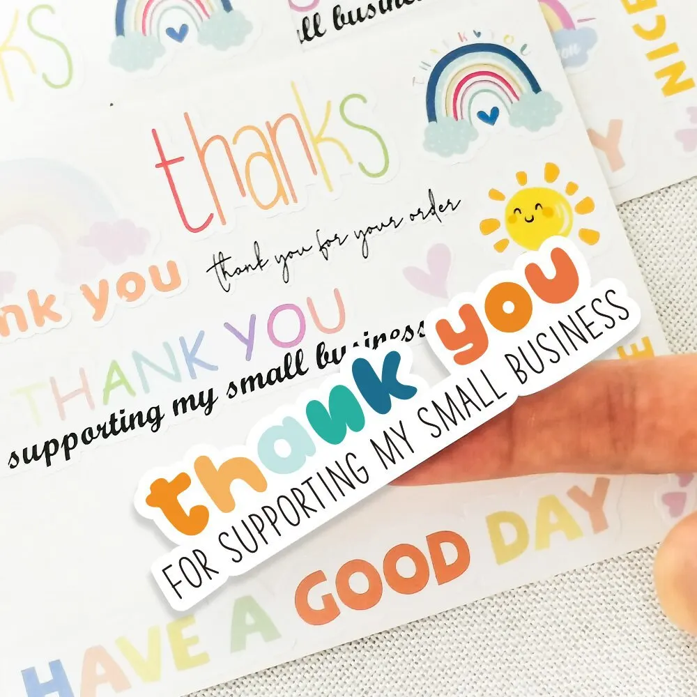 10sheets Pink Cute Rainbow Thank You Label Stickers for Gift Package Party Wedding Festival Wrapping Baking