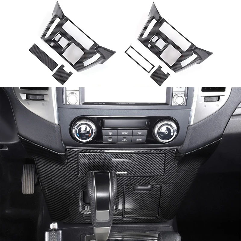 3pc ABS Carbon Fiber Color Central Control Cigarette Lighter Panel Fit For Mitsubishi Pajero v93 v97 v98 2007-2021