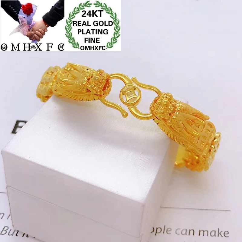 

OMHXFC Jewelry Wholesale YM108 European Fashion Hot Fine Man Party Birthday Wedding Gift Vintage Dragon Coin 24KT Gold Bracelet