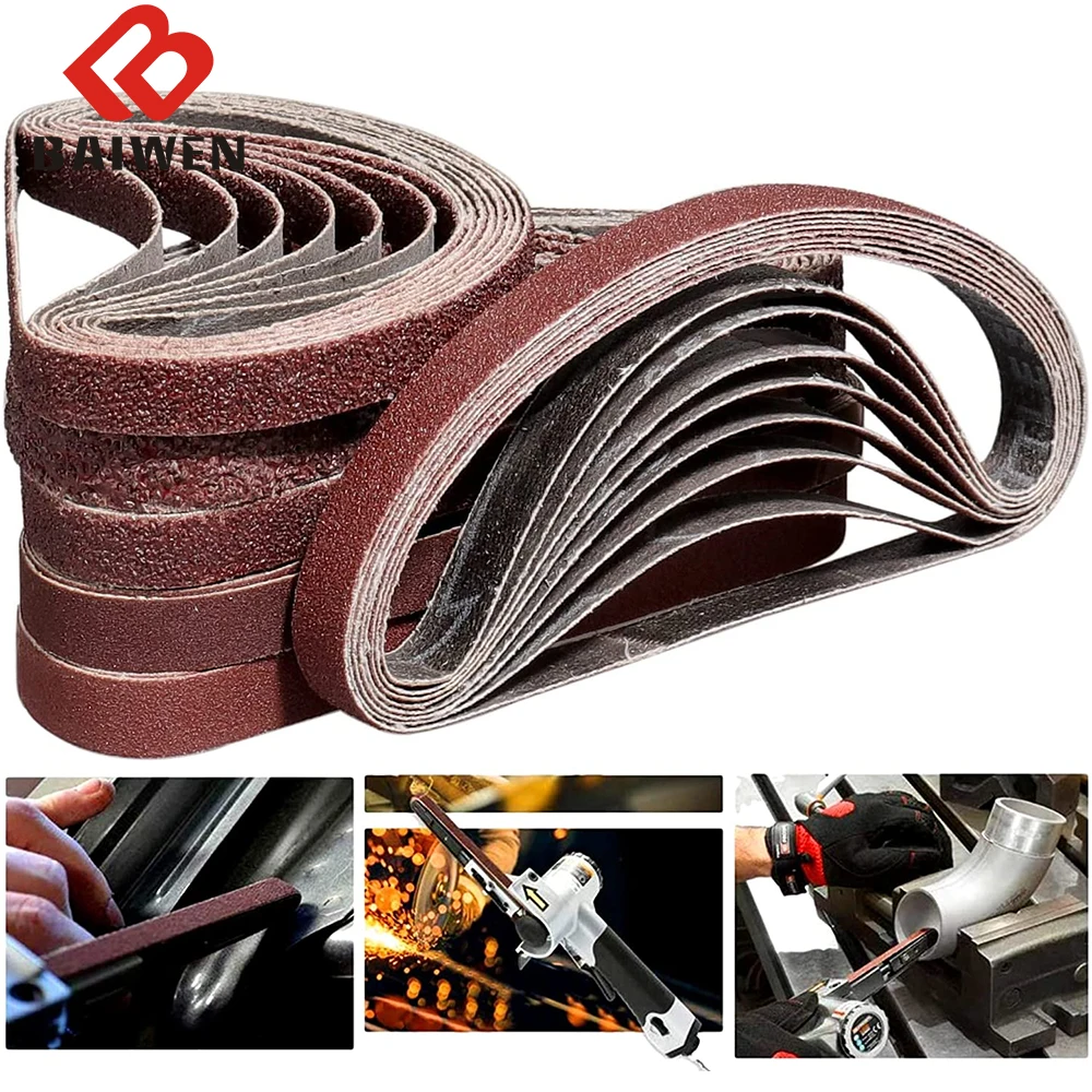 5/10/20Pcs Brown 10x330mm Alumina Sanding Belts For 1cm Belt Sander Accessories Furniture Wood Metal Grinding Polishing Tool