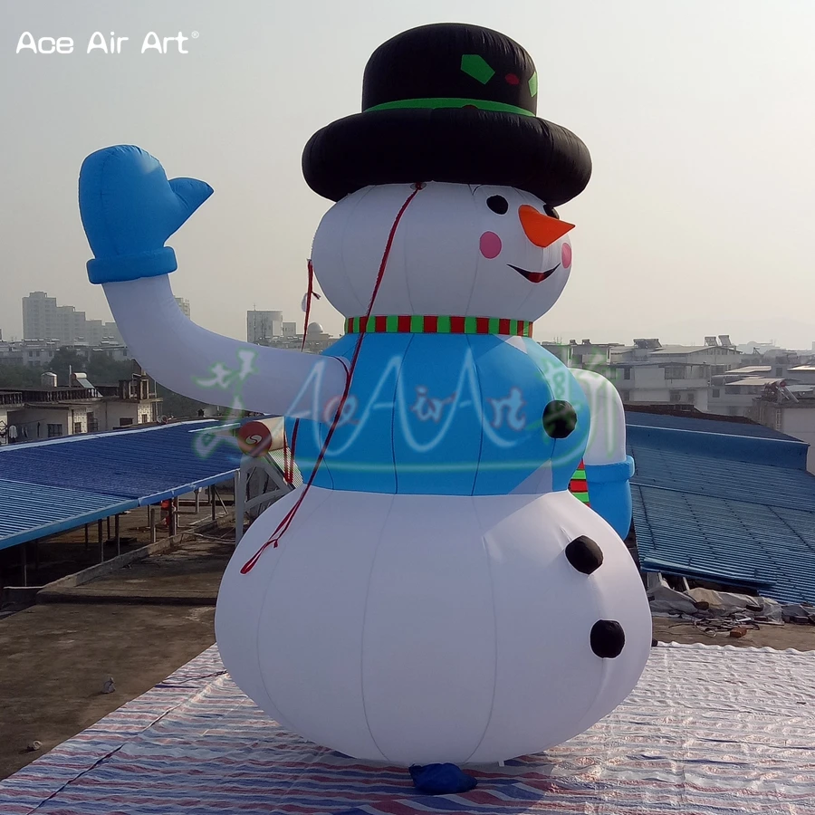 4m H Giant Christmas Inflatable Snowman การ์ตูนรุ่นยอดนิยมยืนสไตล์ Vow ลายเซ็นสําหรับงานปาร์ตี้ตกแต่ง